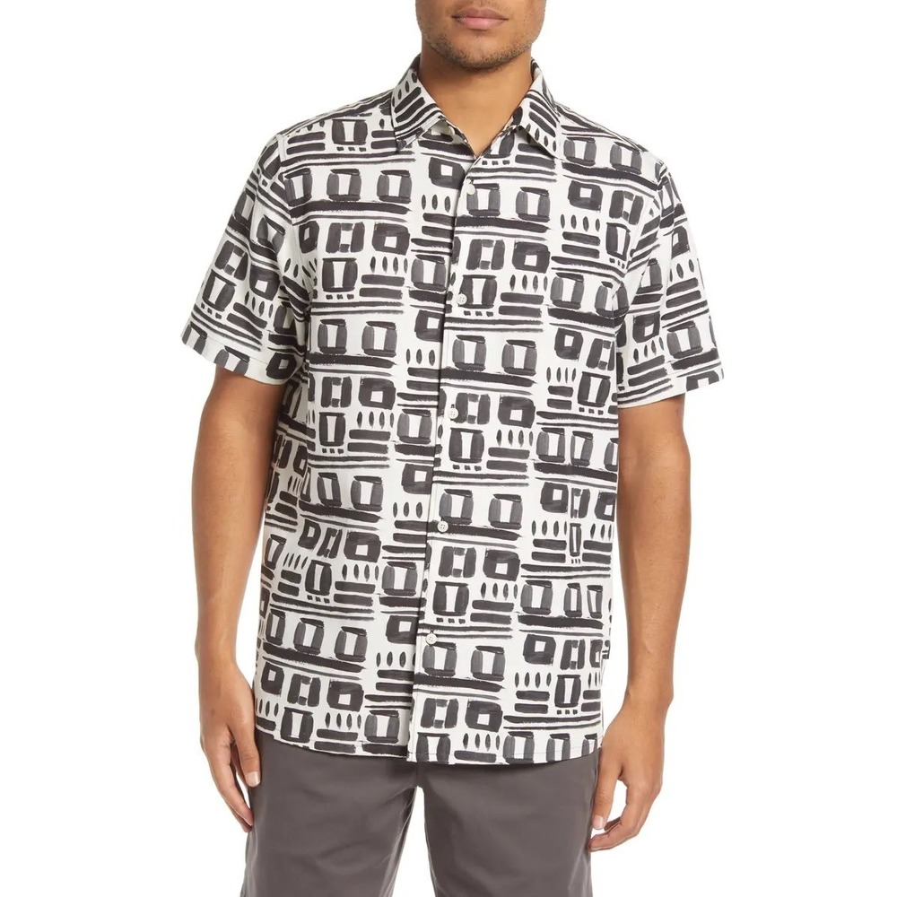 Ted Baker London Priskan Mens XL Black White Geometric Linen Blend Shirt 5